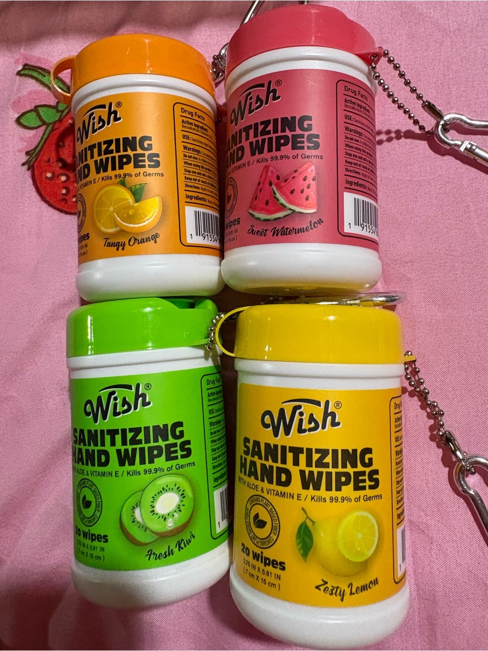Wish Sanitizing Hand Wipes Mini Containers - Orange, Pink, Green, Yellow
